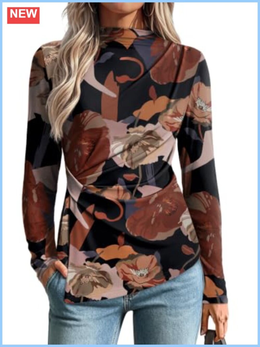 Women's Long Sleeve Mock Neck Peplum Top Asymmetric Hem Business Casual Blouse